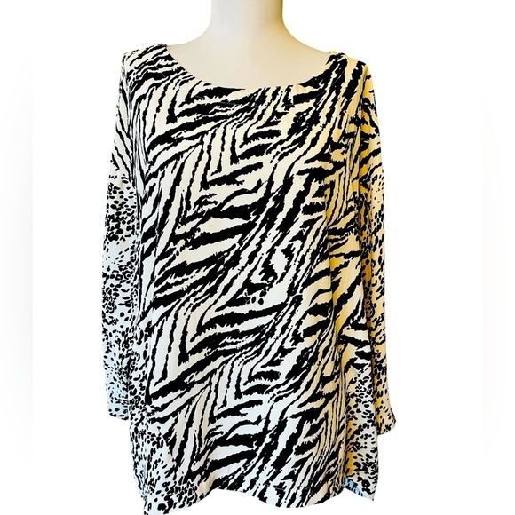 Chicos, black and white Zebra Print Long Sleeve Top - Picture 1 of 6